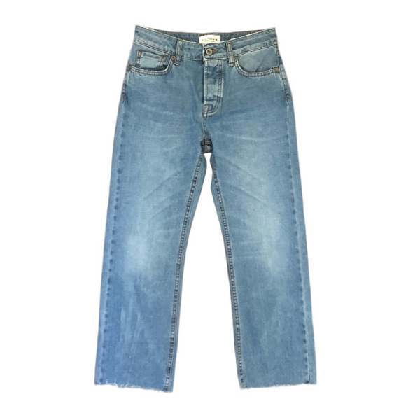 ISKO Daily Denim Denim - ISKO High Rise Cropped Jeans Straight Leg Button Fly Raw Hem women's size 28